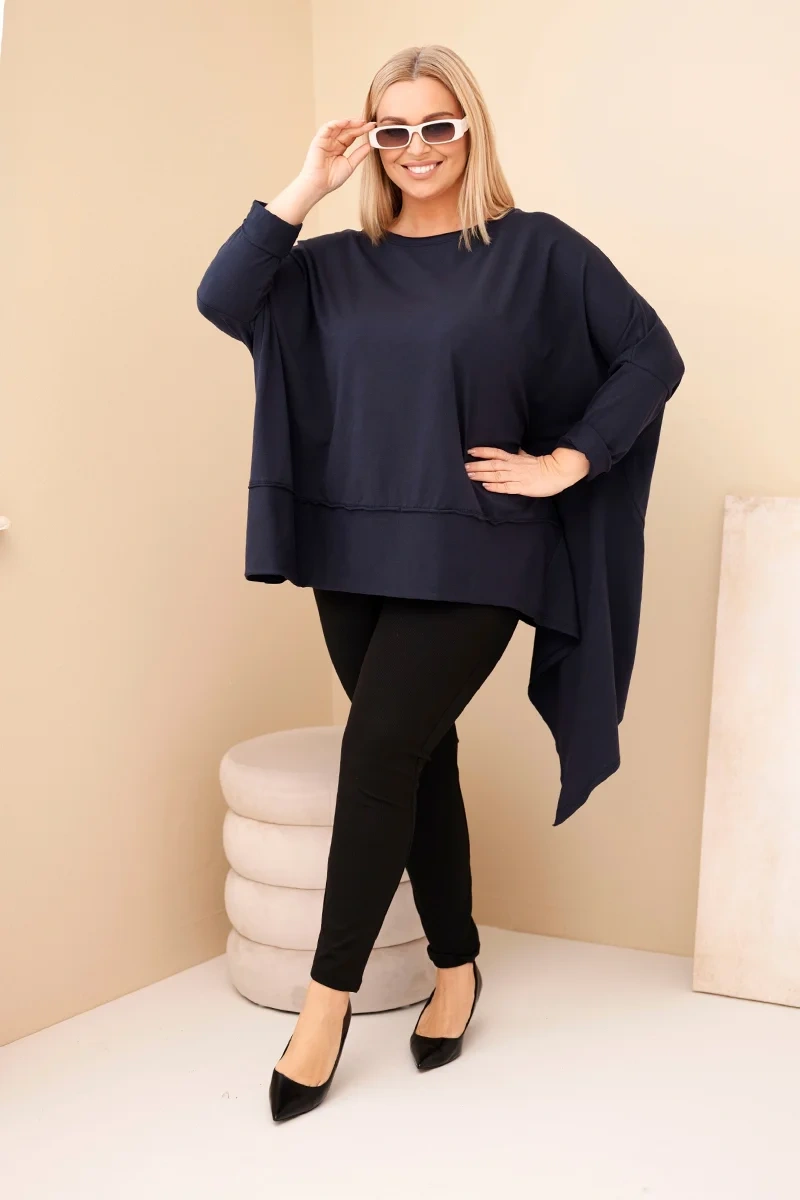 Tunika damska Plus Size z bawełny z asymetrycznym dołem granatowa - obrazek 2
