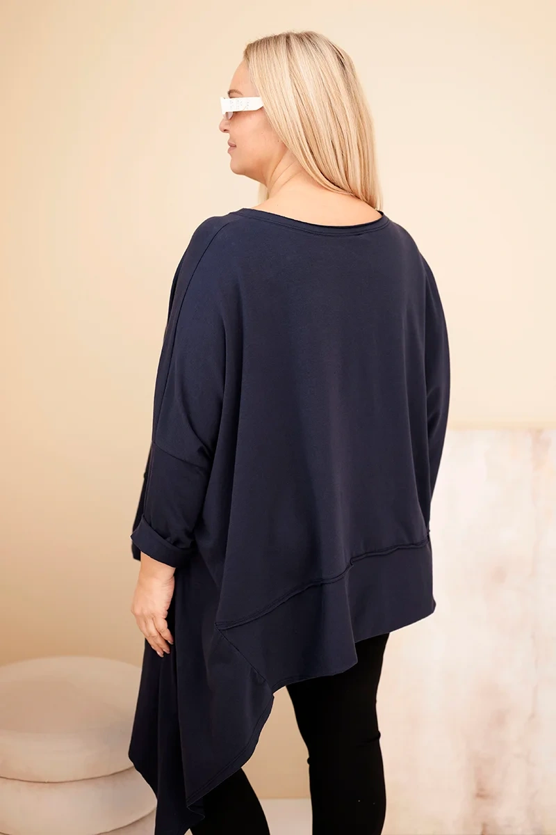 Tunika damska Plus Size z bawełny z asymetrycznym dołem granatowa - obrazek 3