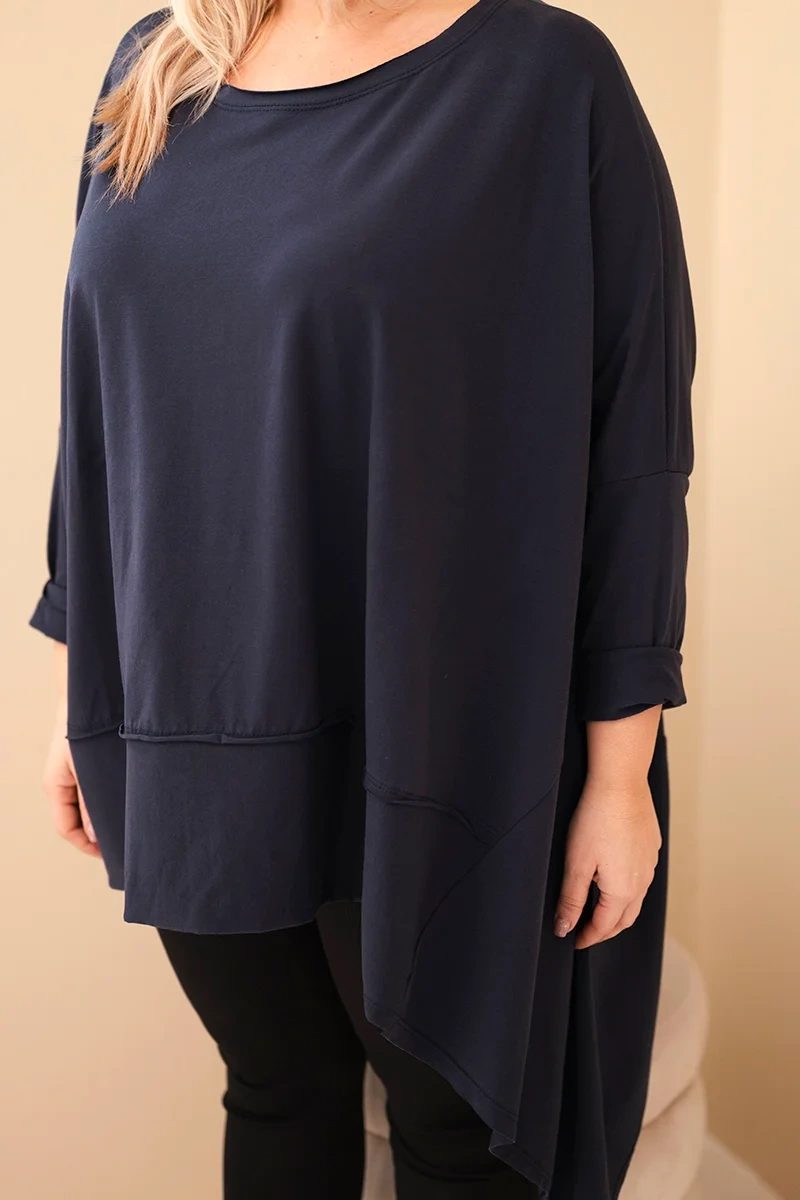 Tunika damska Plus Size z bawełny z asymetrycznym dołem granatowa - obrazek 4