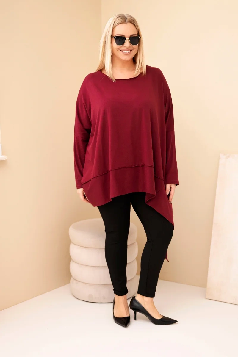 Tunika damska Plus Size z bawełny z asymetrycznym dołem bordowa - obrazek 2