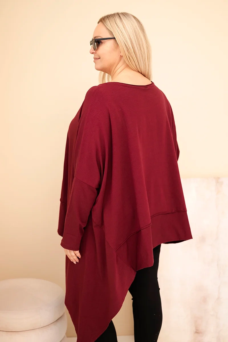 Tunika damska Plus Size z bawełny z asymetrycznym dołem bordowa - obrazek 3
