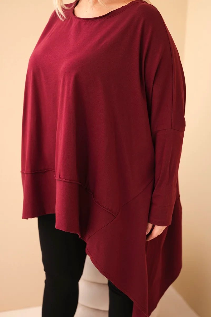 Tunika damska Plus Size z bawełny z asymetrycznym dołem bordowa - obrazek 4