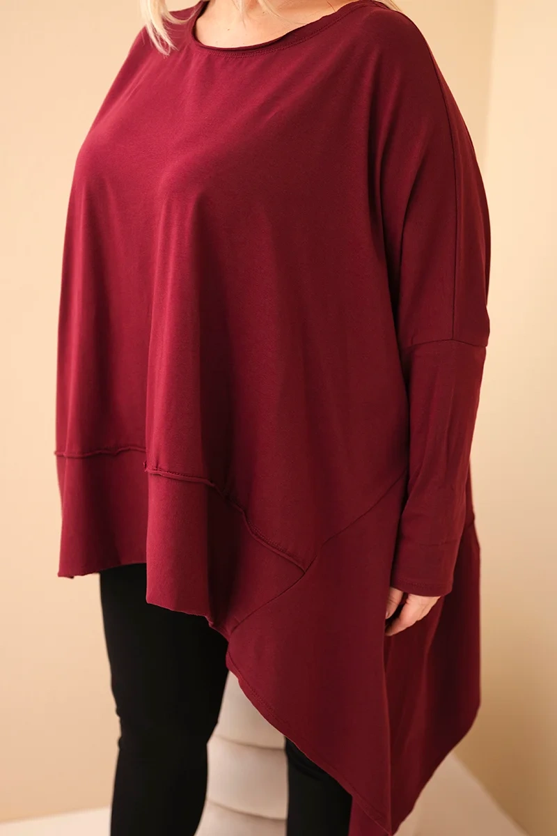 Tunika damska Plus Size z bawełny z asymetrycznym dołem bordowa - obrazek 4