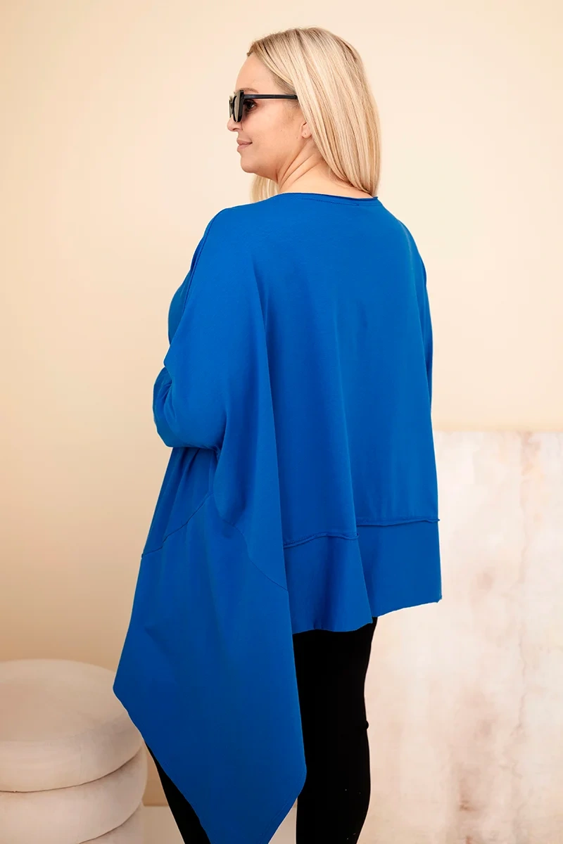 Tunika damska Plus Size z bawełny z asymetrycznym dołem chabrowa - obrazek 3