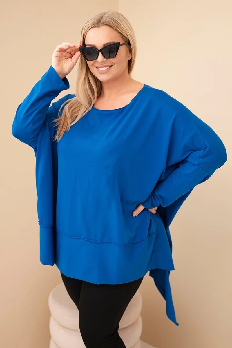 Tunika damska Plus Size z bawełny z asymetrycznym dołem chabrowa
