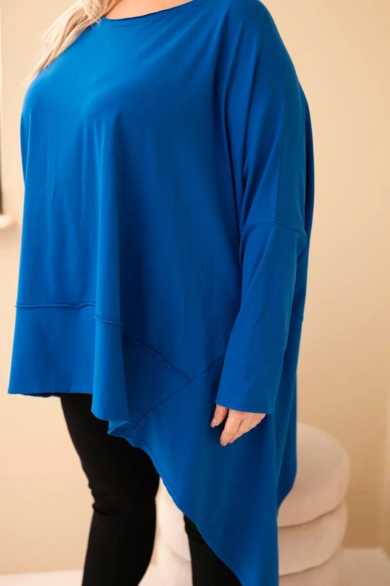 Tunika damska Plus Size z bawełny z asymetrycznym dołem chabrowa - obrazek 4