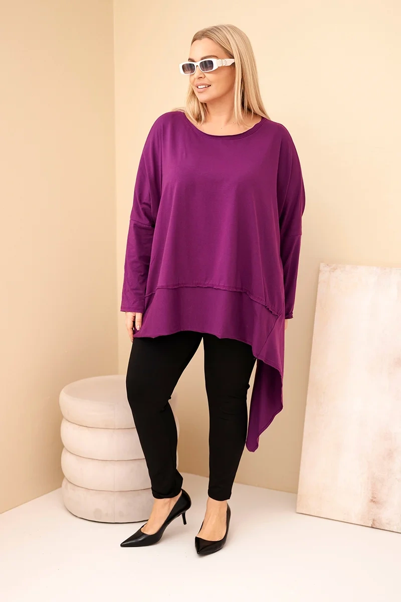 Tunika damska Plus Size z bawełny z asymetrycznym dołem ciemno fioletowa - obrazek 2