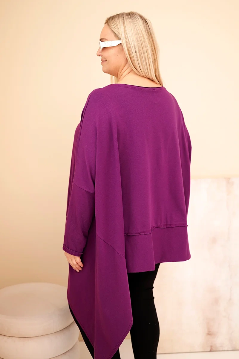 Tunika damska Plus Size z bawełny z asymetrycznym dołem ciemno fioletowa - obrazek 3