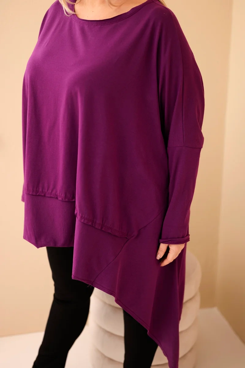 Tunika damska Plus Size z bawełny z asymetrycznym dołem ciemno fioletowa - obrazek 4