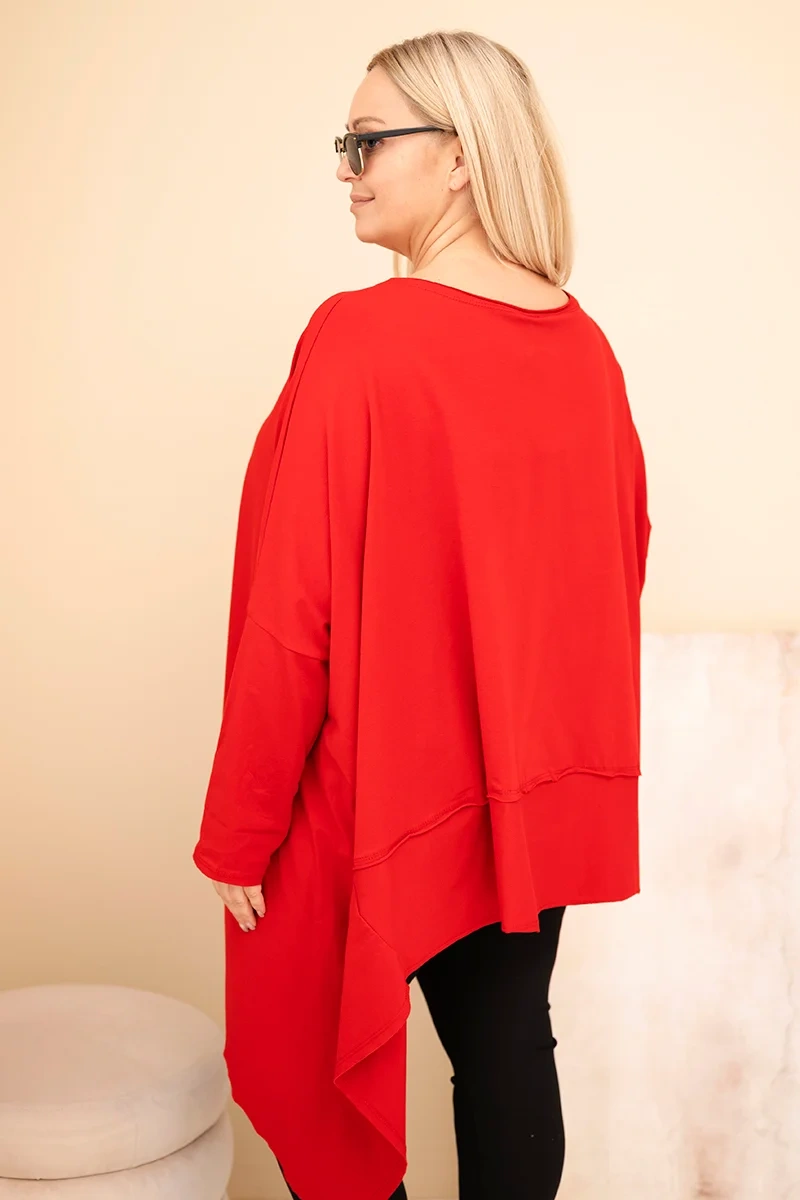 Tunika damska Plus Size z bawełny z asymetrycznym dołem czerwona - obrazek 3