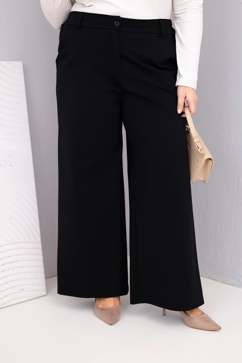 Spodnie damskie Plus Size z szeroką nogawką i wysokim stanem czarne