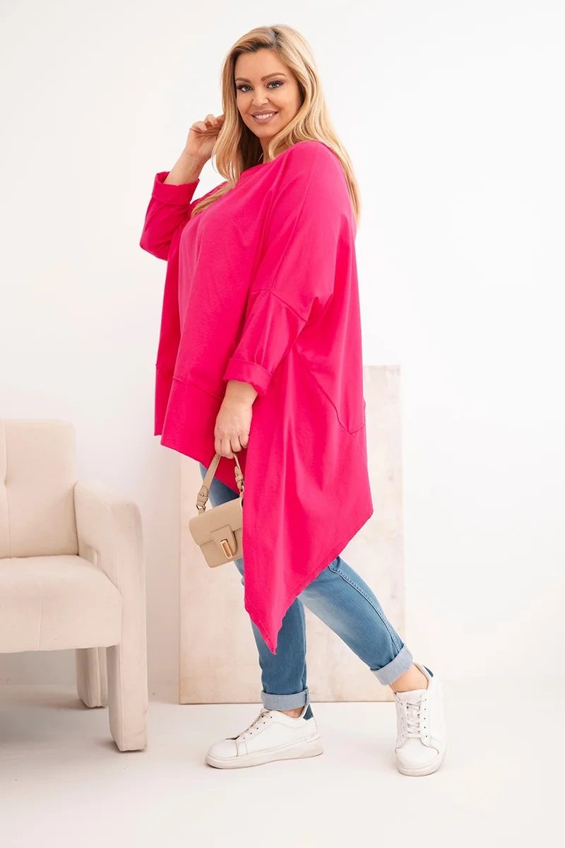 Tunika damska Plus Size z bawełny z asymetrycznym dołem fuksja - obrazek 2