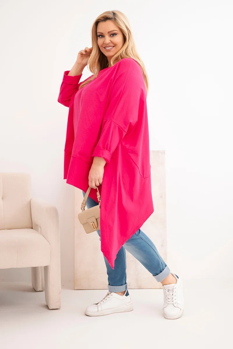 Tunika damska Plus Size z bawełny z asymetrycznym dołem fuksja - obrazek 2