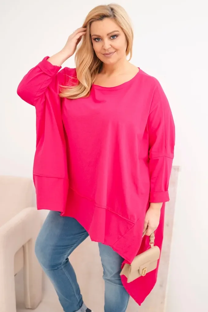Tunika damska Plus Size z bawełny z asymetrycznym dołem fuksja
