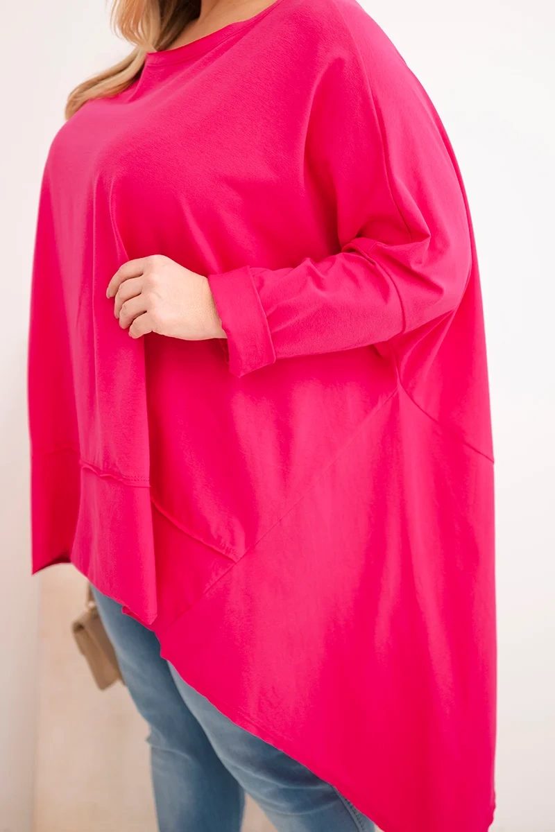 Tunika damska Plus Size z bawełny z asymetrycznym dołem fuksja - obrazek 4