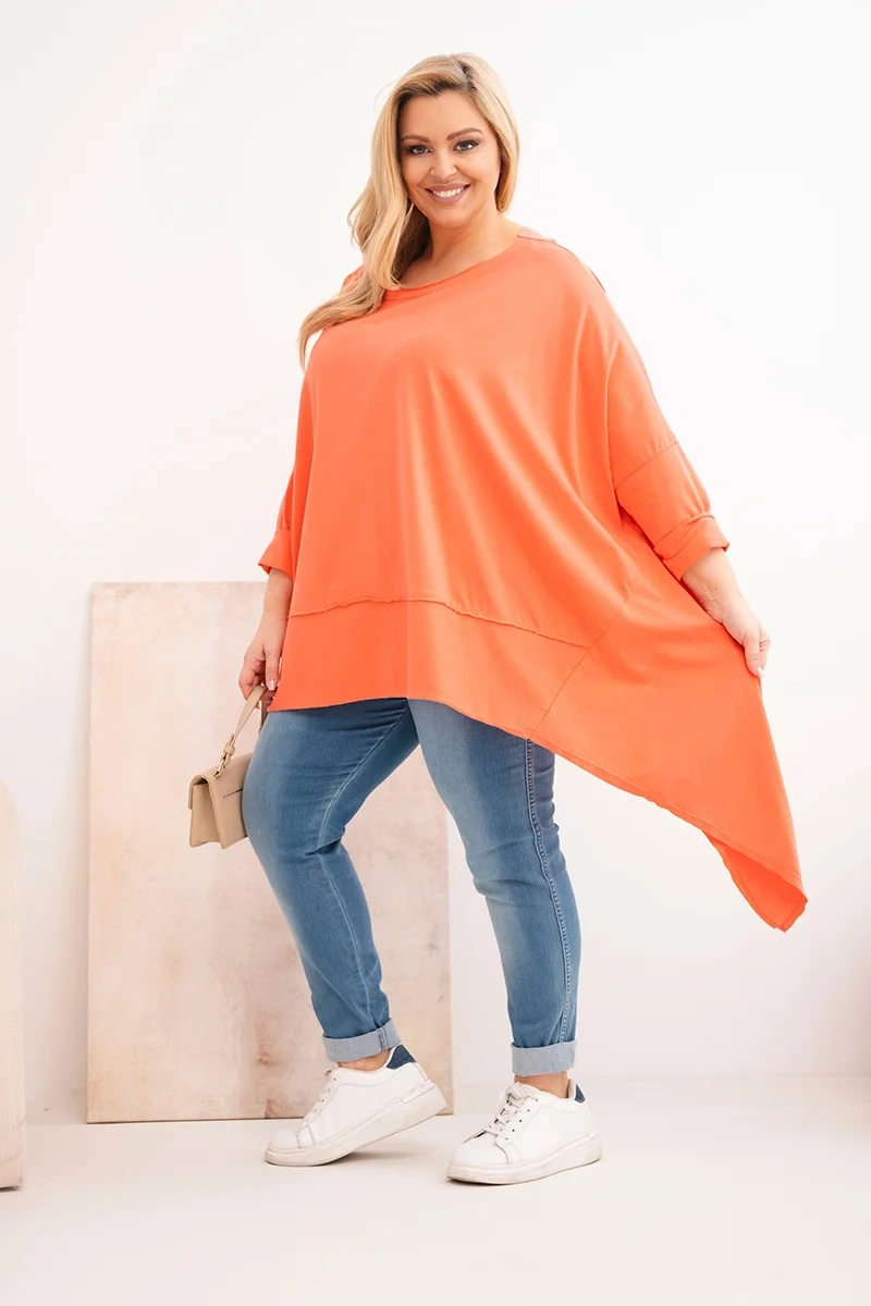 Tunika damska Plus Size z bawełny z asymetrycznym dołem morelowa - obrazek 2