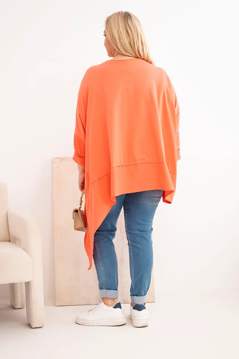 Tunika damska Plus Size z bawełny z asymetrycznym dołem morelowa - obrazek 3