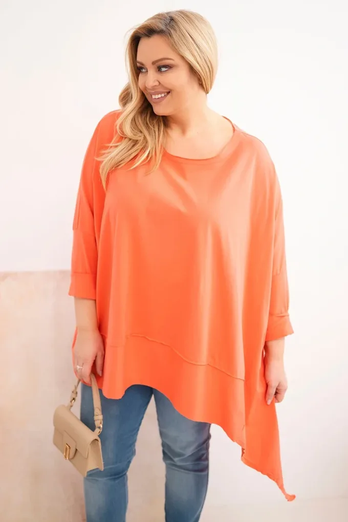 Tunika damska Plus Size z bawełny z asymetrycznym dołem morelowa