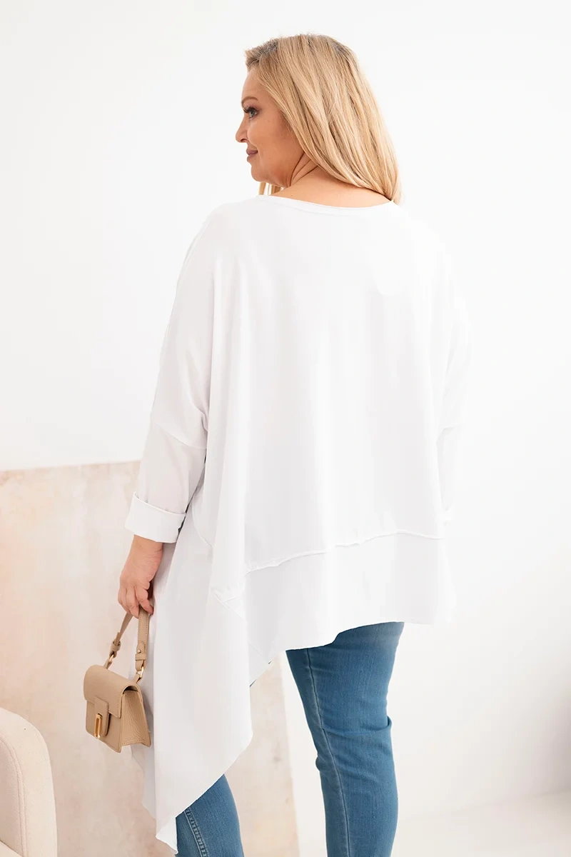 Tunika damska Plus Size z bawełny z asymetrycznym dołem biała - obrazek 3