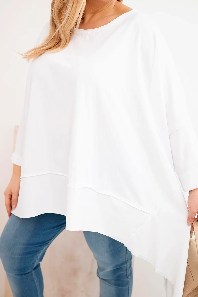 Tunika damska Plus Size z bawełny z asymetrycznym dołem biała - obrazek 4