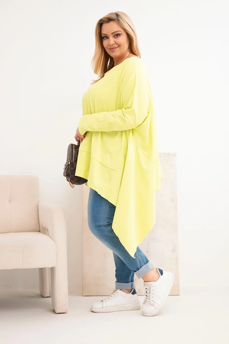 Tunika damska Plus Size z bawełny z asymetrycznym dołem jasno pistacjowa - obrazek 2