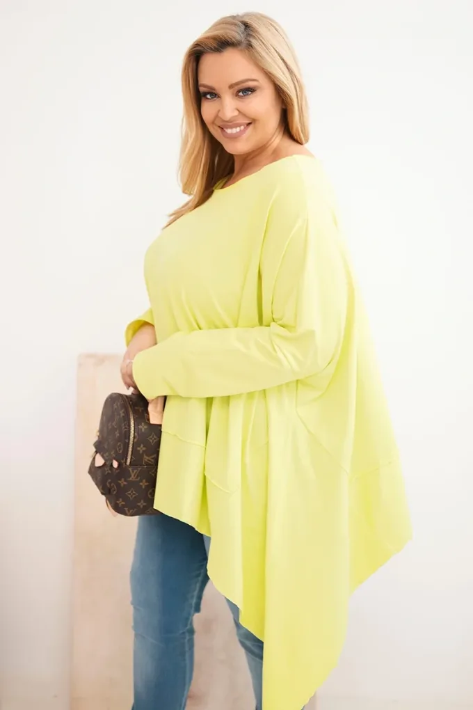 Tunika damska Plus Size z bawełny z asymetrycznym dołem jasno pistacjowa