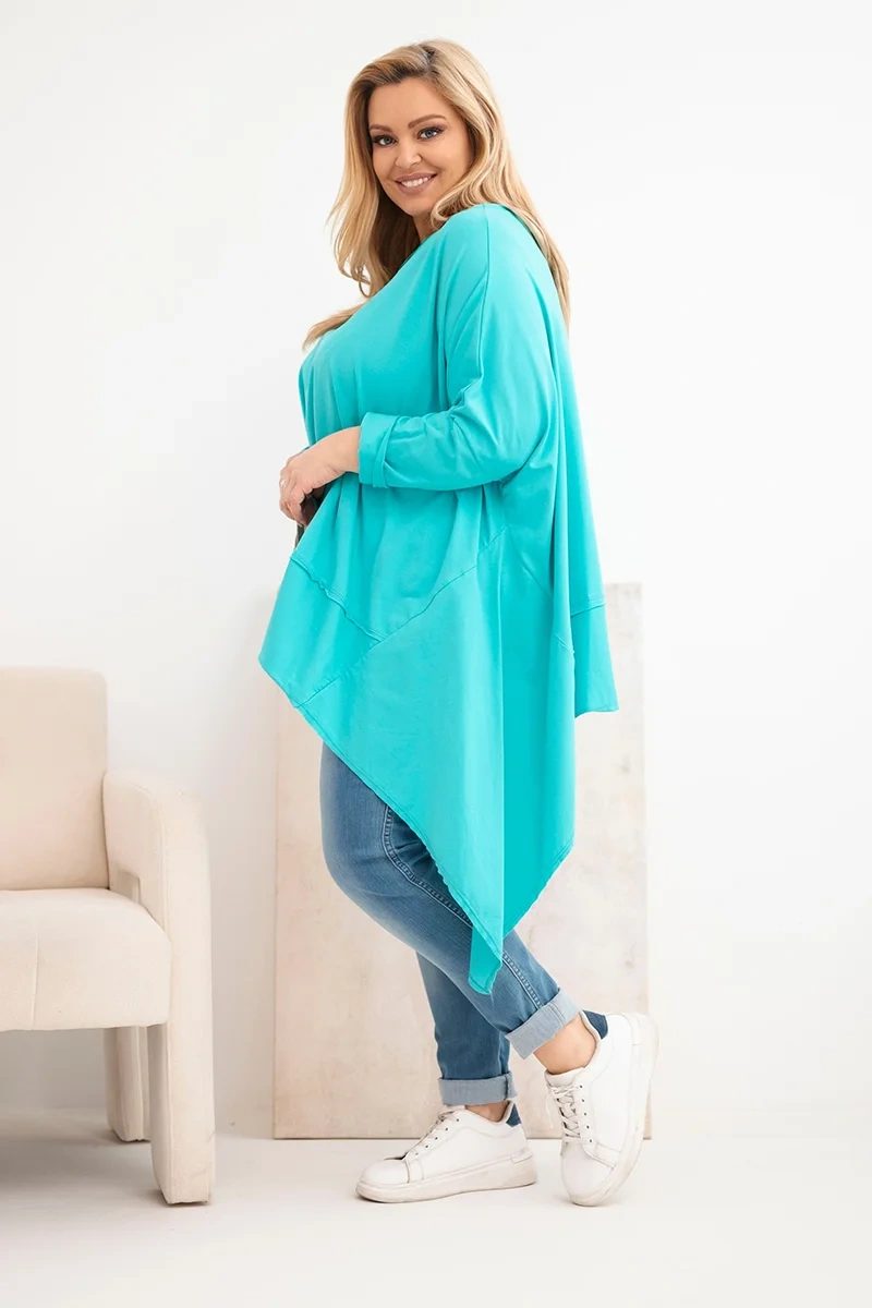 Tunika damska Plus Size z bawełny z asymetrycznym dołem turkusowa - obrazek 2