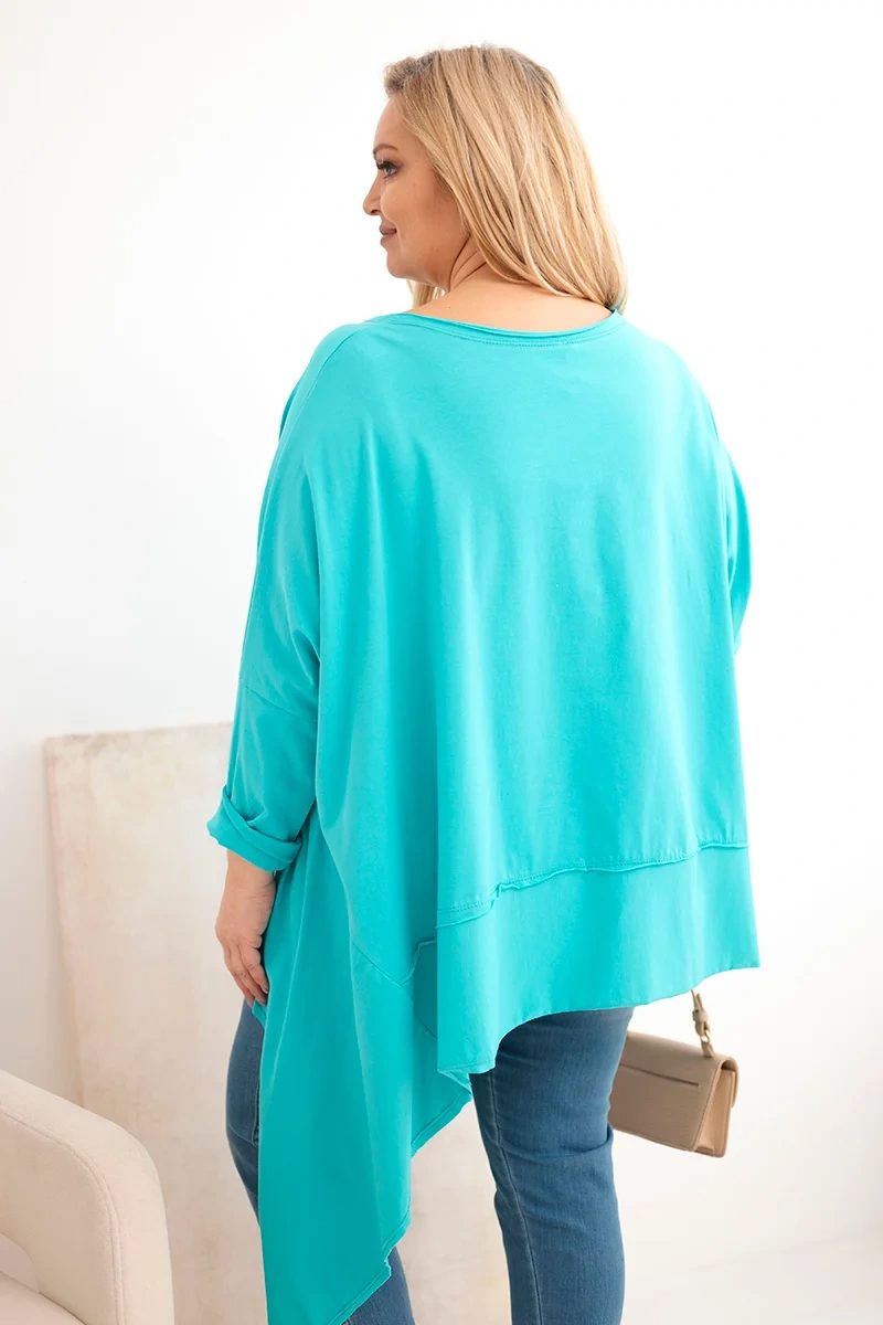 Tunika damska Plus Size z bawełny z asymetrycznym dołem turkusowa - obrazek 3