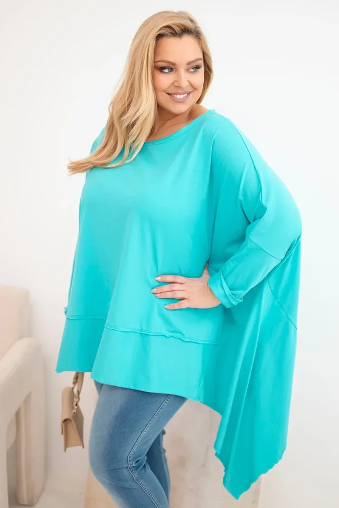 Tunika damska Plus Size z bawełny z asymetrycznym dołem turkusowa