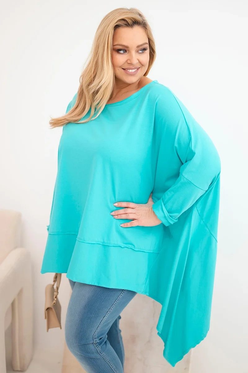 Tunika damska Plus Size z bawełny z asymetrycznym dołem turkusowa
