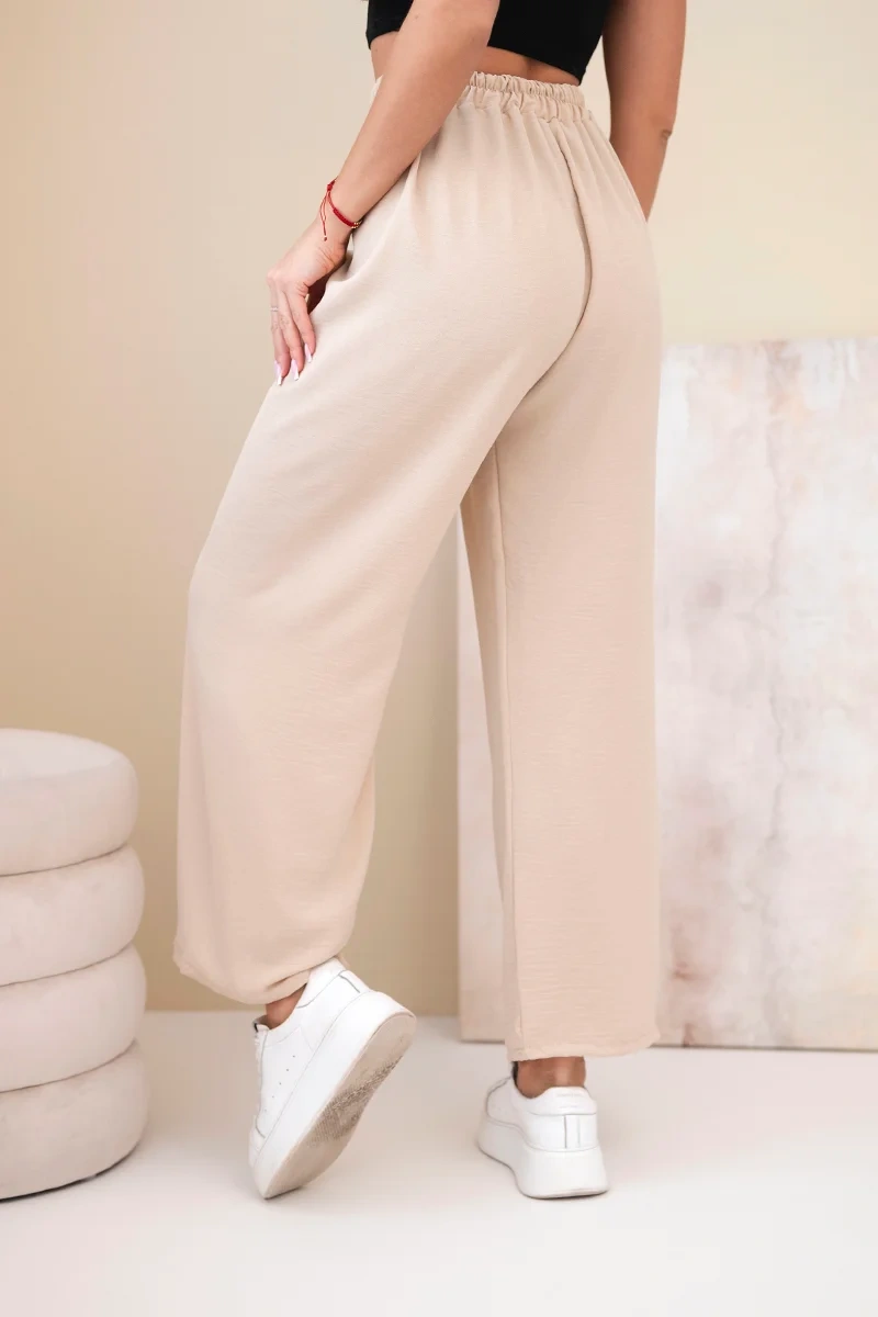 Spodnie z szeroką nogawką ciemno beżowe - obrazek 3