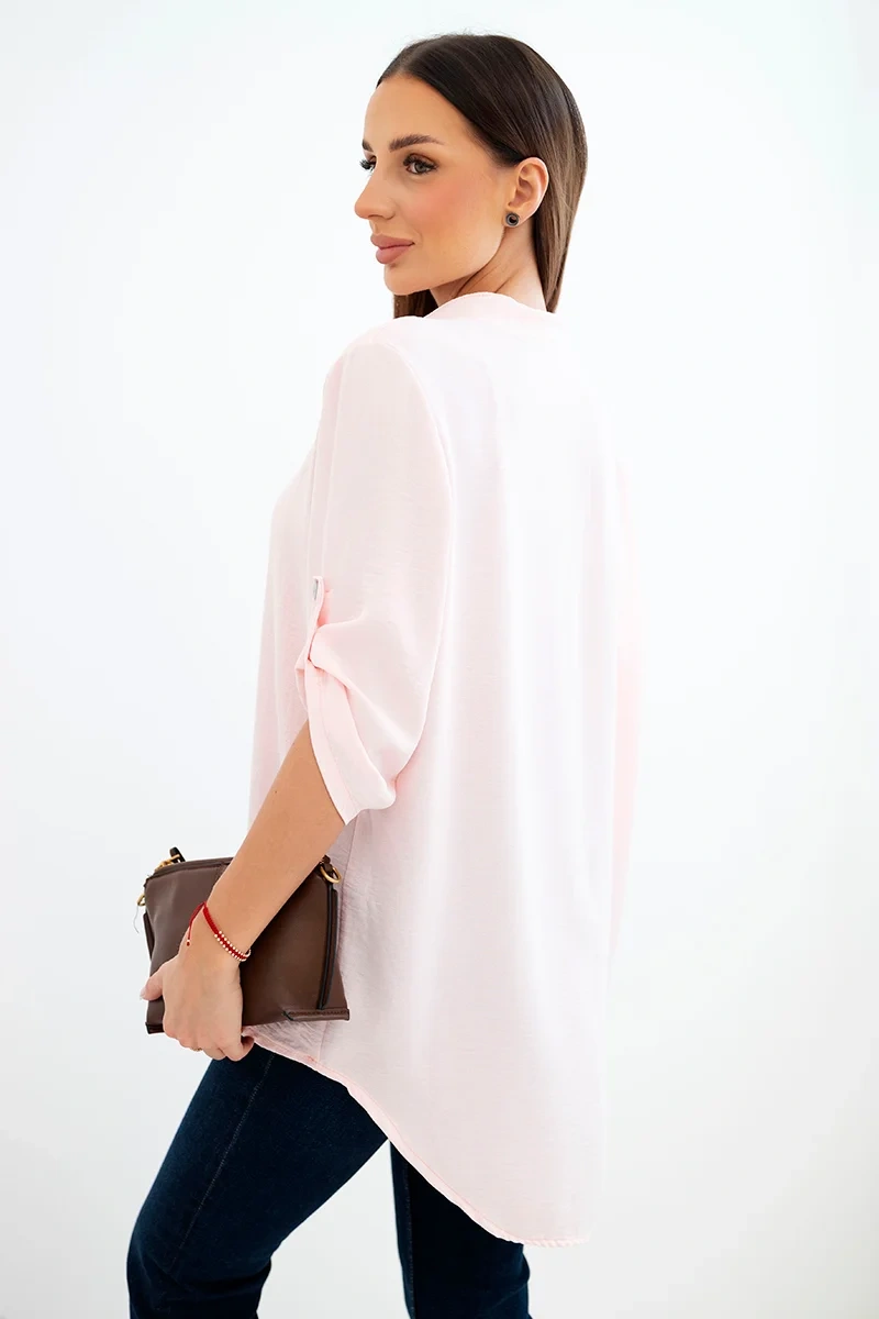 Bluzka z dłuższym tyłem jasny pudrowy róż - obrazek 4