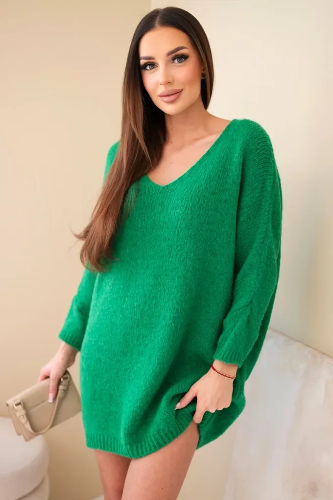 Sukienka damska Plus Size wełniana z dekoltem V zielona