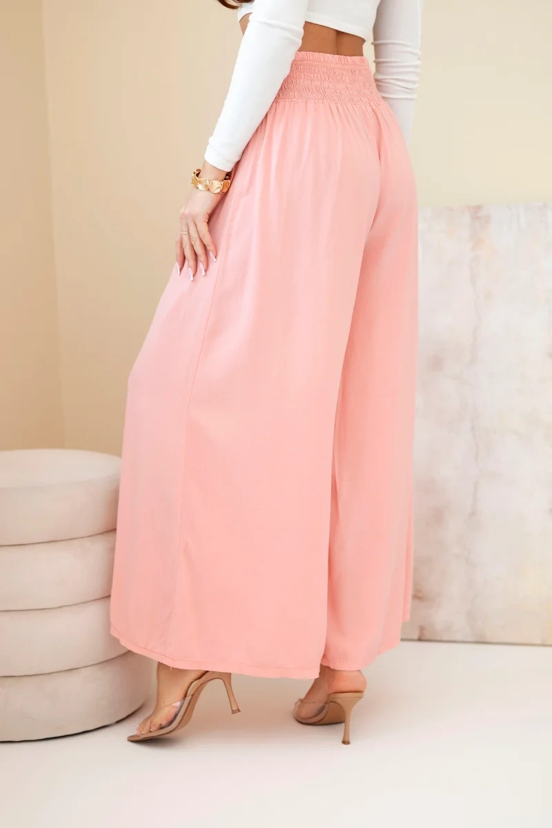 Spodnie damskie wiskozowe z elastycznym pasem morelowe - obrazek 3