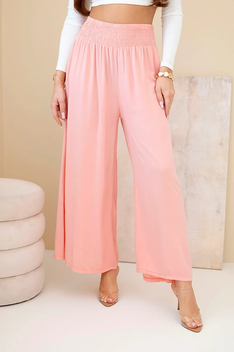 Spodnie damskie wiskozowe z elastycznym pasem morelowe