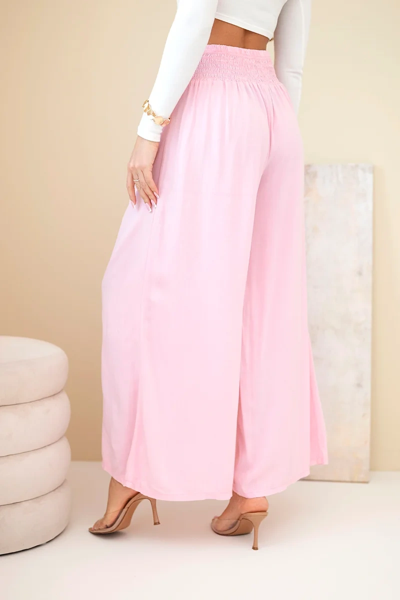 Spodnie damskie wiskozowe z elastycznym pasem jasno różowe - obrazek 4