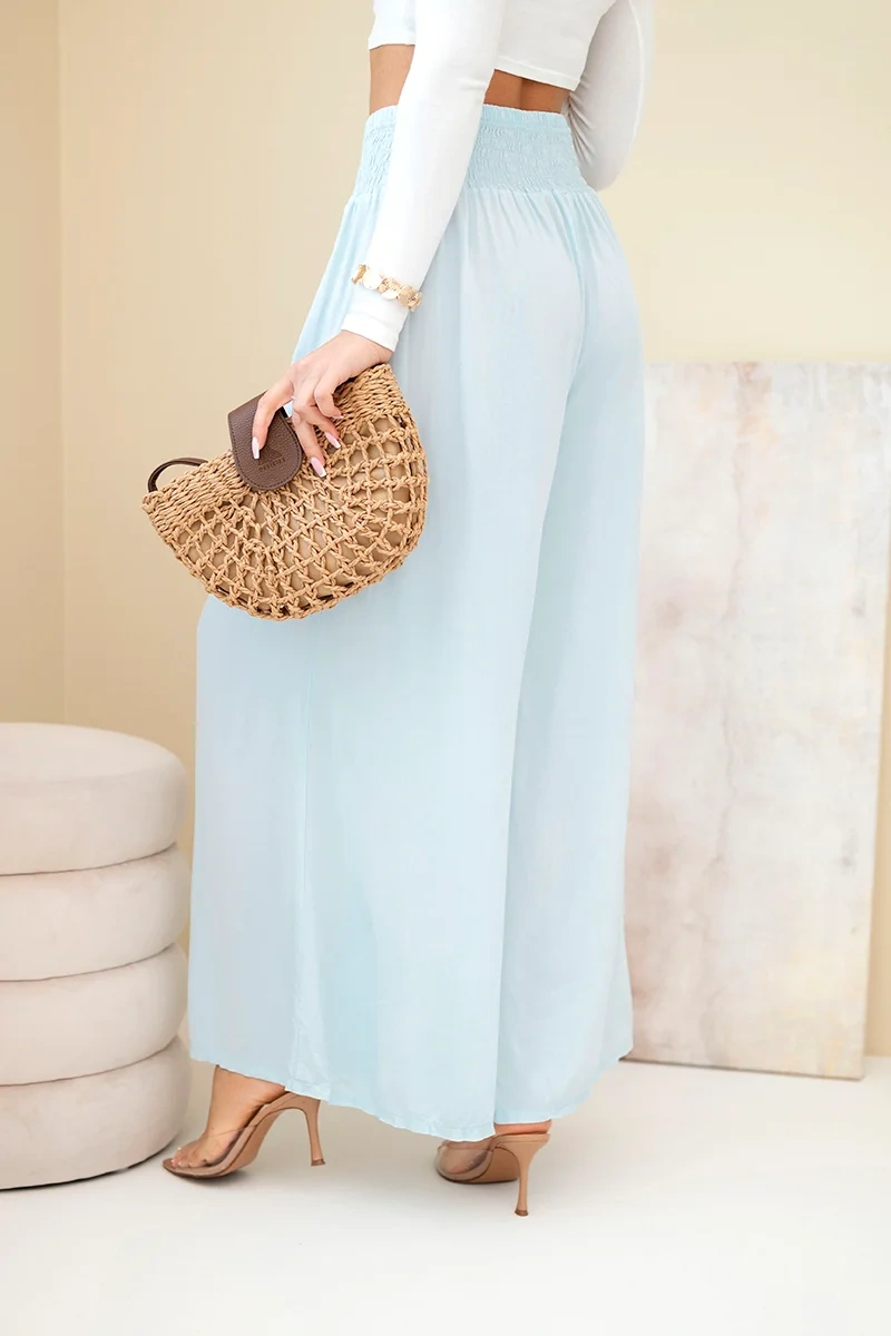 Spodnie damskie wiskozowe z elastycznym pasem niebieskie - obrazek 3