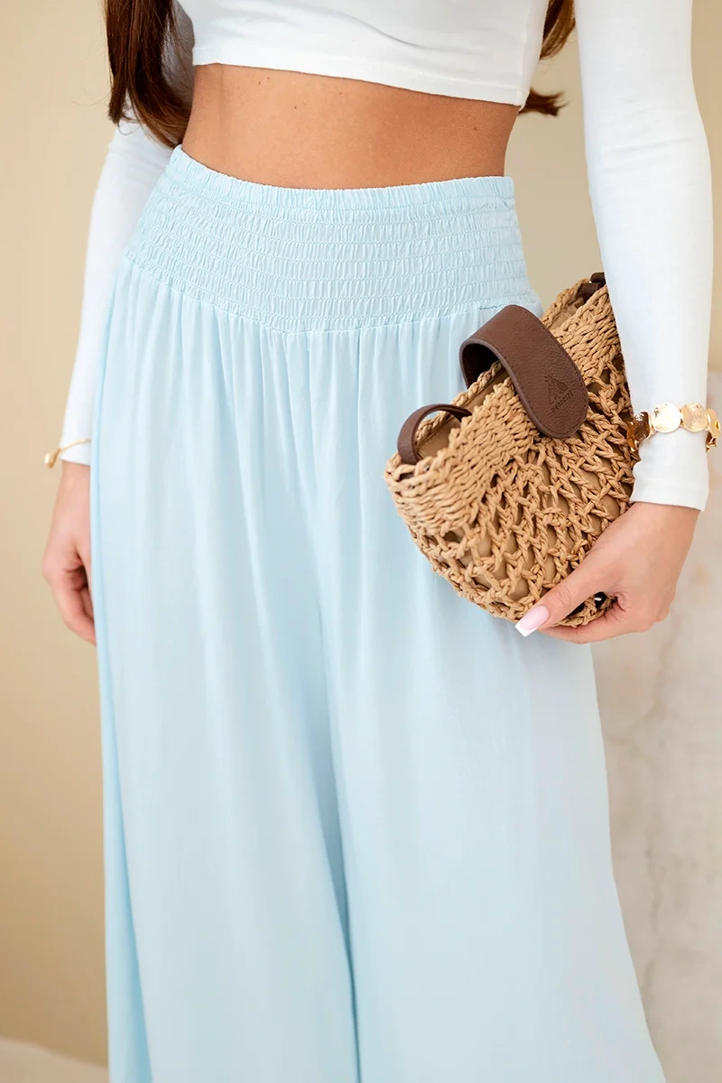 Spodnie damskie wiskozowe z elastycznym pasem niebieskie - obrazek 4