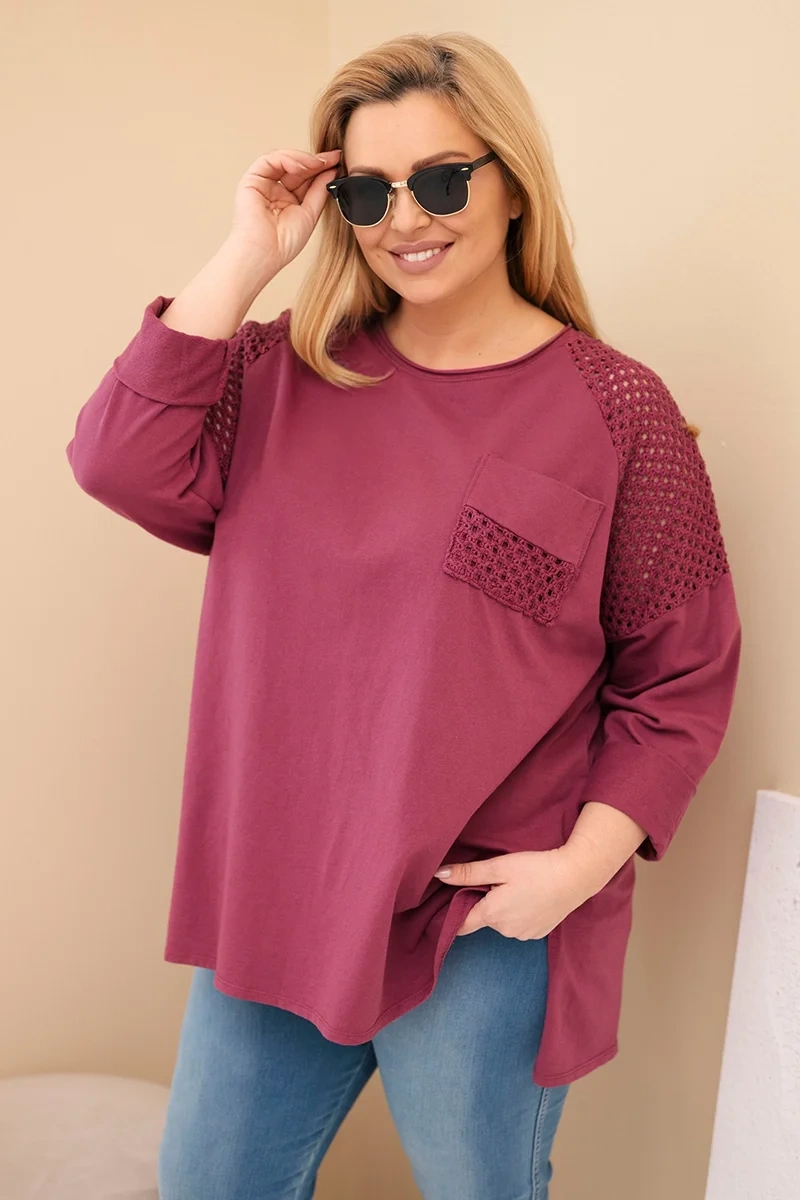 Bluza damska Plus Size bawełniana z nadrukiem bordowa