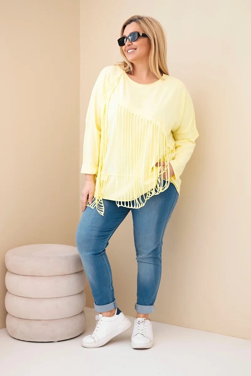 Bluzka damska bawełniana Plus Size z frędzlami żółta - obrazek 3