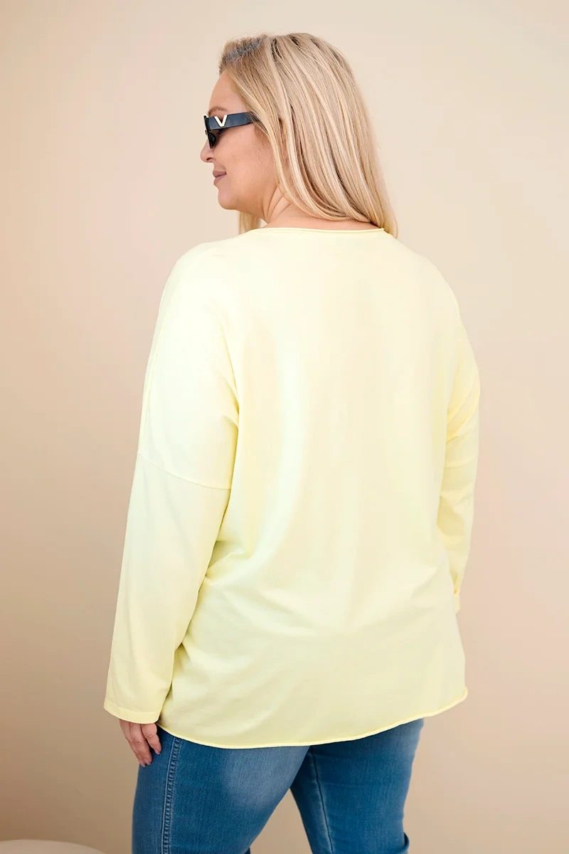 Bluzka damska bawełniana Plus Size z frędzlami żółta - obrazek 4