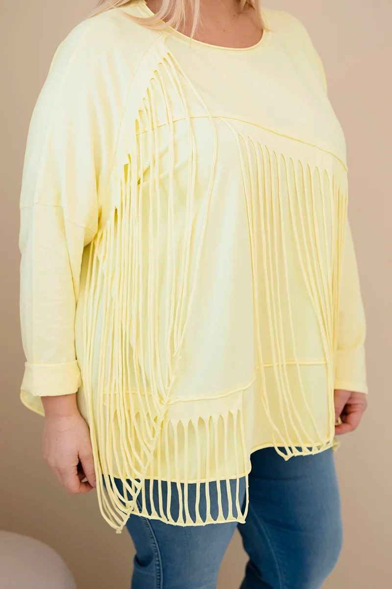 Bluzka damska bawełniana Plus Size z frędzlami żółta - obrazek 2