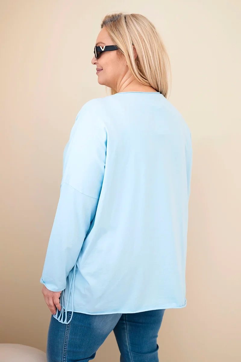 Bluzka damska bawełniana Plus Size z frędzlami niebieska - obrazek 4
