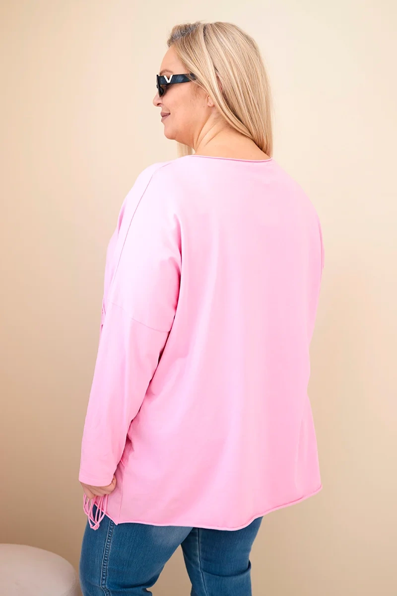 Bluzka damska bawełniana Plus Size z frędzlami jasno różowa - obrazek 4