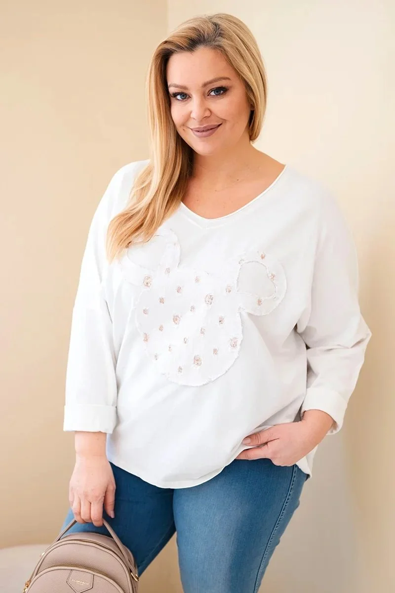 Bluzka damska bawełniana Plus Size z dekoltem V biała