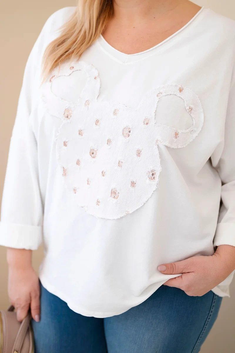 Bluzka damska bawełniana Plus Size z dekoltem V biała - obrazek 2