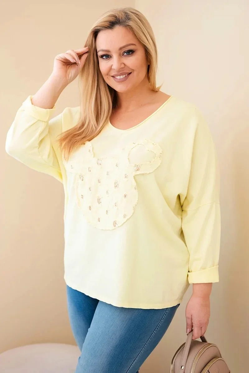 Bluzka damska bawełniana Plus Size z dekoltem V żółta