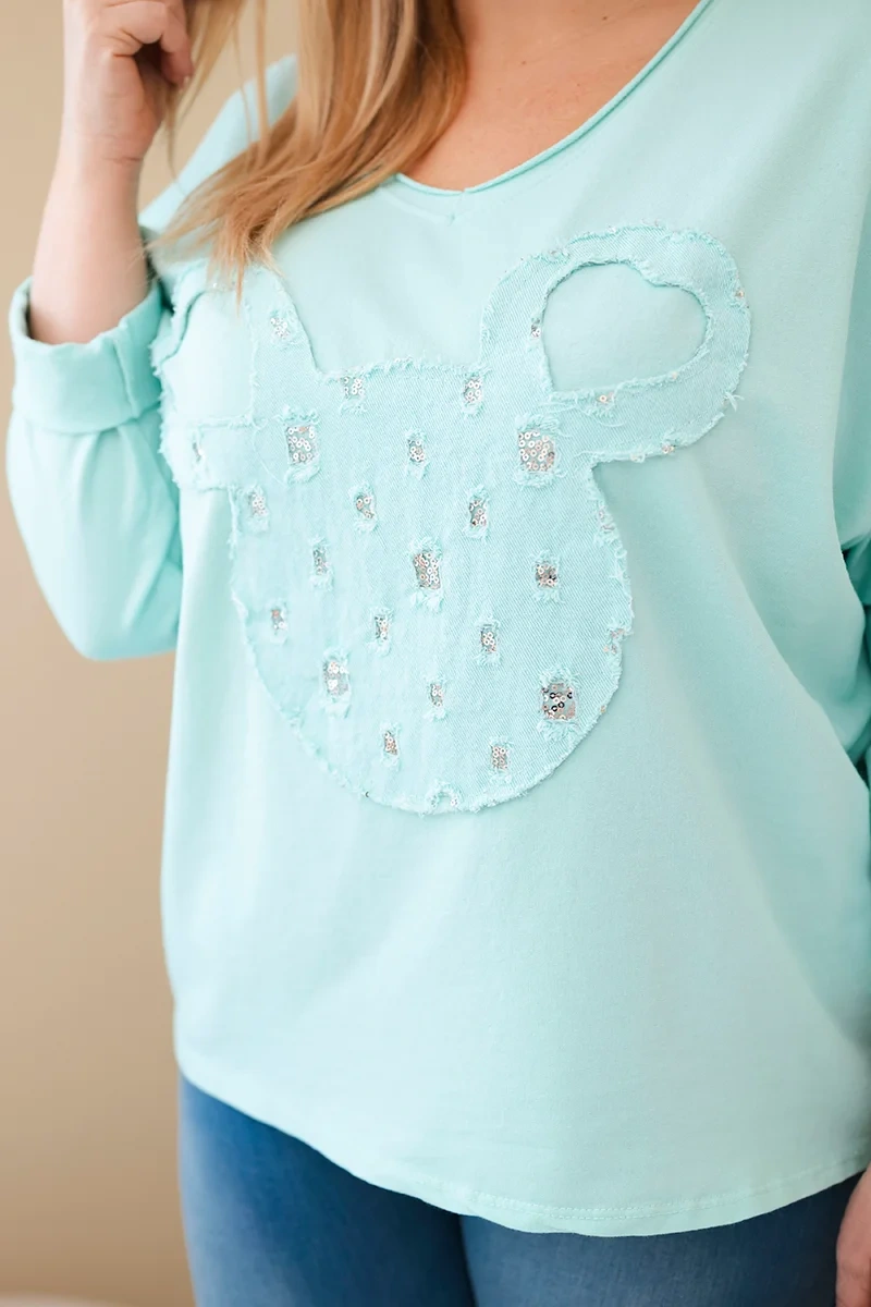 Bluzka damska bawełniana Plus Size z dekoltem V miętowa - obrazek 2