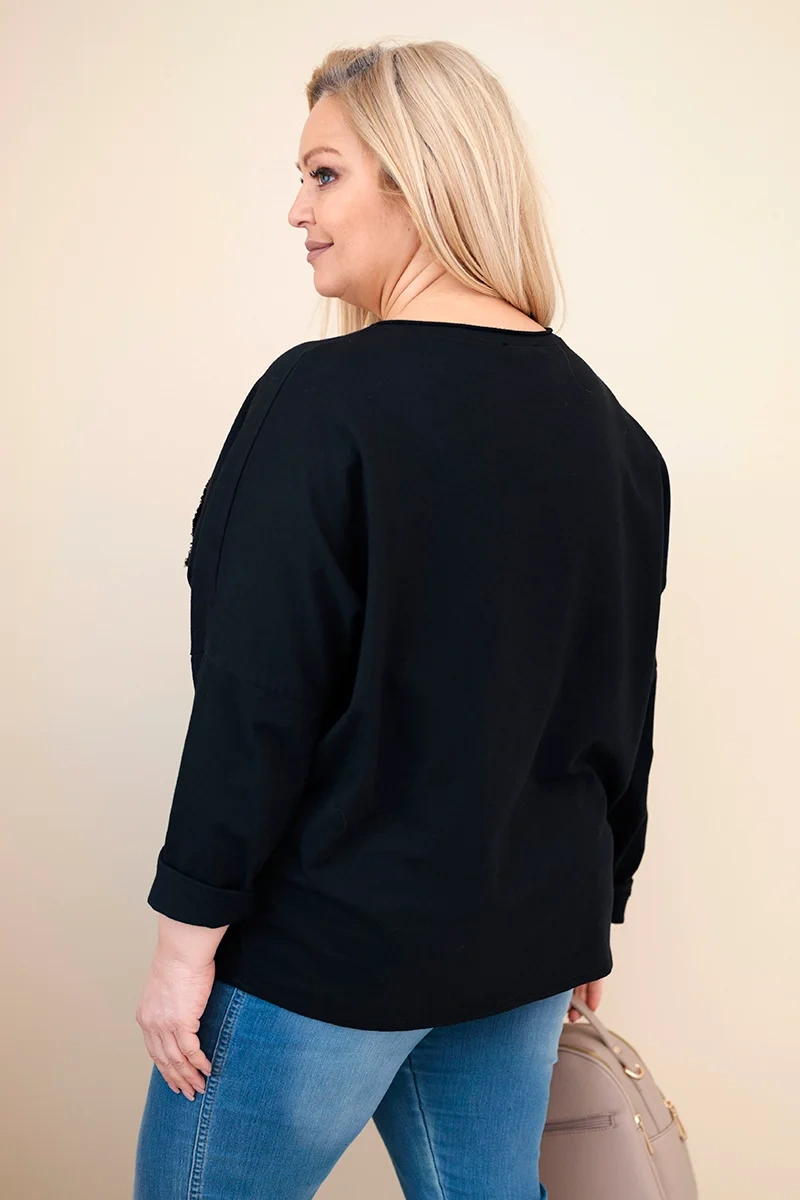 Bluzka damska bawełniana Plus Size z dekoltem V czarna - obrazek 4