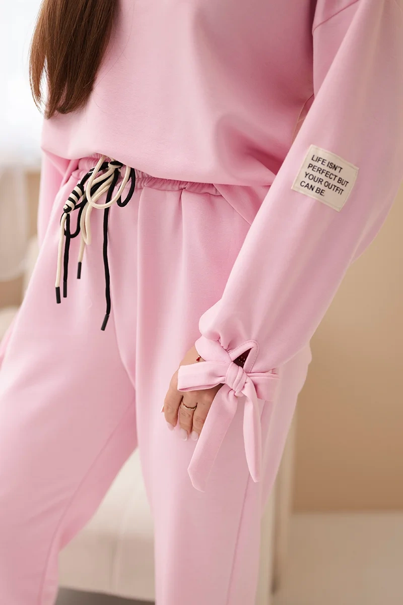 Komplet damski masełkowy z wiskozy z wiązaniami cukierkowy róż - obrazek 4